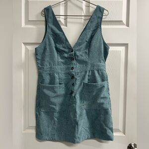 Shein Teal Blue V Neck Corduroy Button Up Jumper Mini Dress - Size 12 - NWT